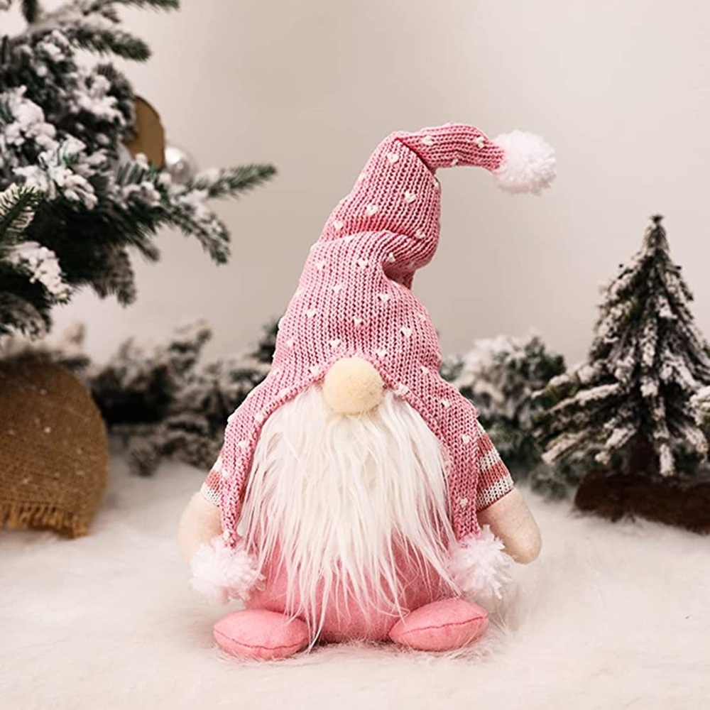 New Handmade Cute Pink White Home Decor Linen Polyester Gnome Elf Doll Figurine - Picture 2 of 14
